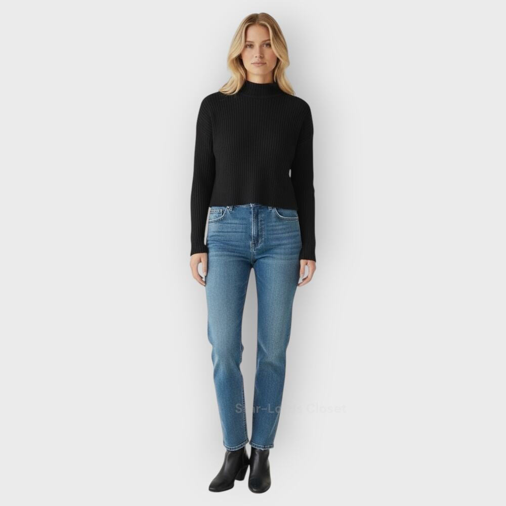 ASOS Ribbed Mock Neck Top XS Small Black Cropped Boxy Minimal